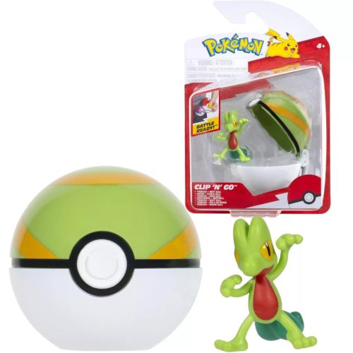 Pokémon: Clip 'N' GO akciófigura szett - Treecko Nest labdával