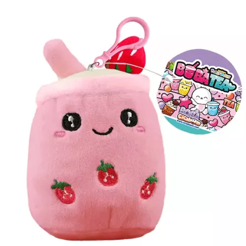 BobaTea gyümölcsös plüss 12 cm-es - eper