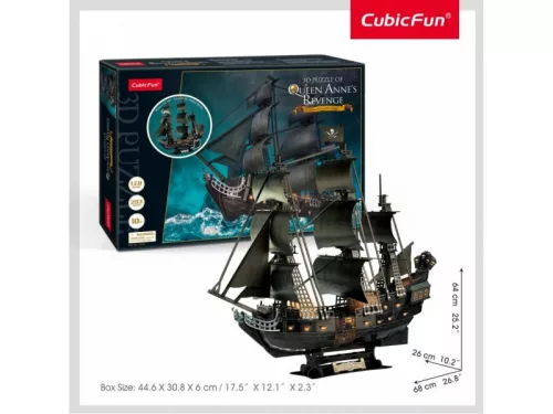 CubicFun: The Queen Anne's Revenge kalózhajó LED-es világítással - 3D puzzle 293 db-os