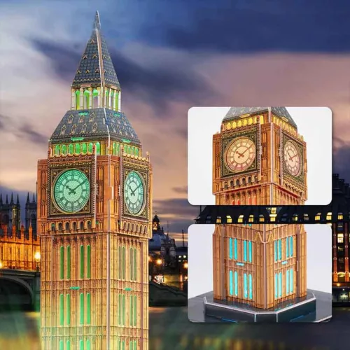 CubicFun: Big Ben 3D puzzle LED világítással 32 db-os – éjszakai kiadás