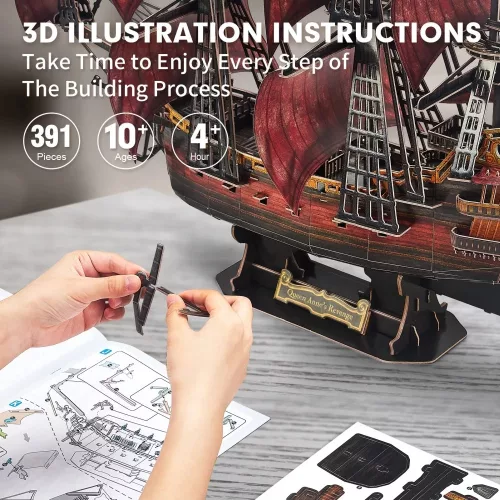 CubicFun: Queen Anne bosszúja kalózhajó 3D puzzle 391 db-os, bíbor változat