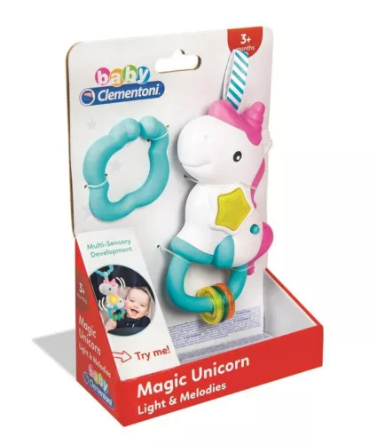 Unikornis csörgő és rágóka, fény- és hanghatásokkal - Clementoni Baby