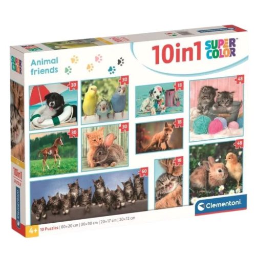 Clementoni - Állatok 10 az 1-ben szuper színes puzzle