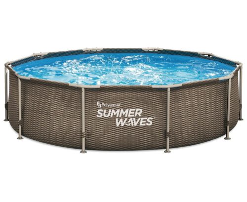Summer Waves Fémlábas rattan mintás medence SkimmerPlus 2 az 1-ben szűrőberendezéssel - 305 x 76 cm-
