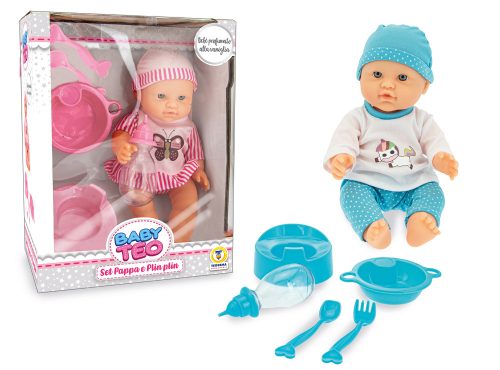 Teo játékbaba készletben - rózsaszín 30 cm-es