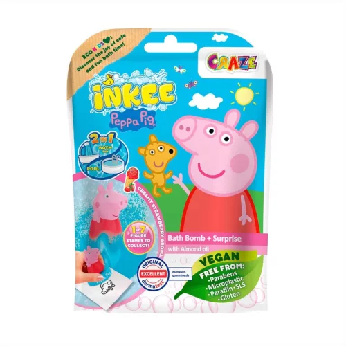 Craze Inkee vegán fürdőgolyó csomag - Peppa malac nyomda figurával, eper aromával