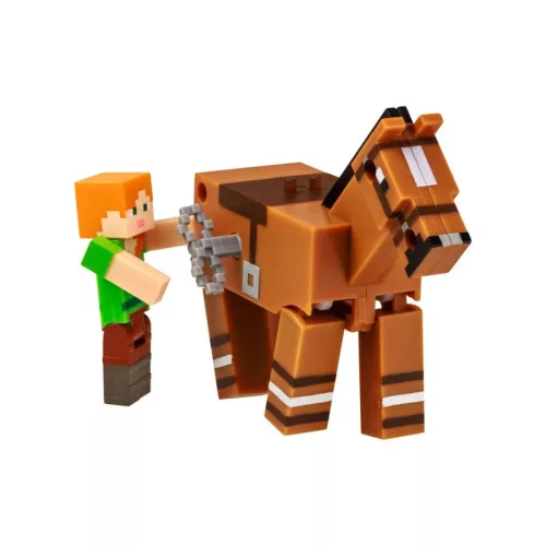 Minecraft 3D játékfigura felhúzható állattal 2. sorozat - Alex a lóval