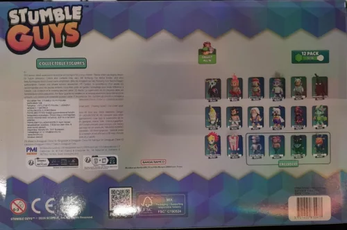 Stumble Guys meglepetés mini játékfigura csomag 12 db-os, 3. sorozat - sárga bika szarvú, lila banán, kék tógás, szemüveges csirke, lila dzsin