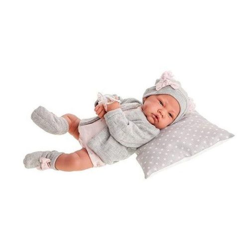 Antonio Juan újszülött baba szürke ruhában, cumival 40 cm-es