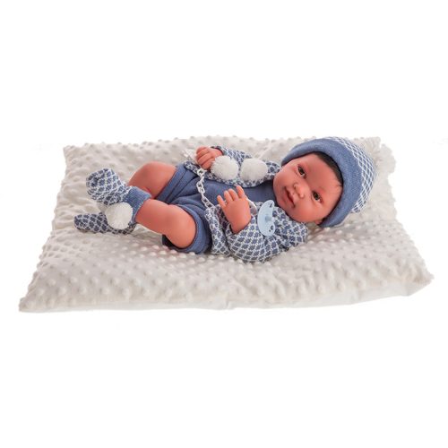 Antonio Juan mosolygó fiú baba kék ruhában 42 cm-es