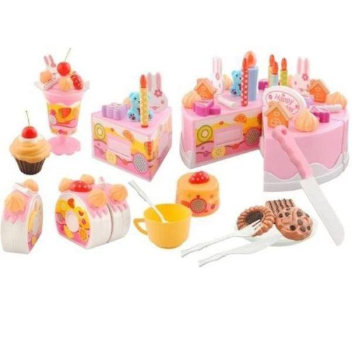 Vágható születésnapi torta szett kiegészítőkkel - 75 db-os - rózsaszín