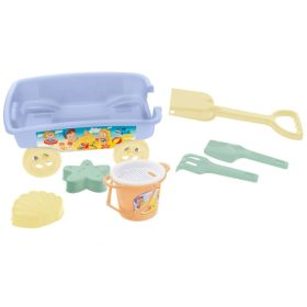 Húzós kocsi homokozójátékokkal - kék