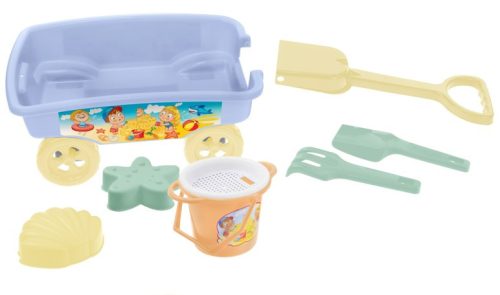 Húzós kocsi homokozójátékokkal - kék