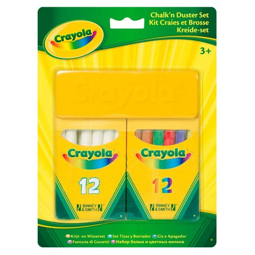 Crayola Táblakréta fehér és színes + táblatörlő 2 x 12 db-os