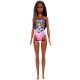 Beach Barbie - Barna bőrű baba lila-pink mintás fürdőruhában