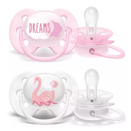 Avent játszócumi ultrasoft - Text lányos, 0-6 hónaposoknak, 2 db-os szett