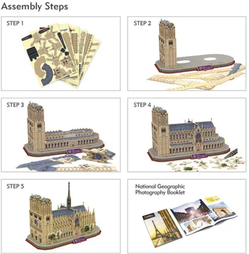 CubicFun: Notre Dame 3D-s puzzle 128 db-os, National Geographic fotóalbummal 