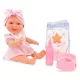 Berjuan pisilős lány játékbaba rózsaszín kockás ruhában 30 cm-es