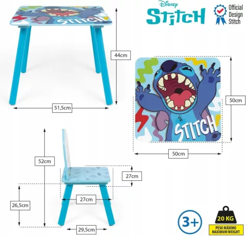 Disney: Lilo és Stitch gyerek fa asztal 2 székkel