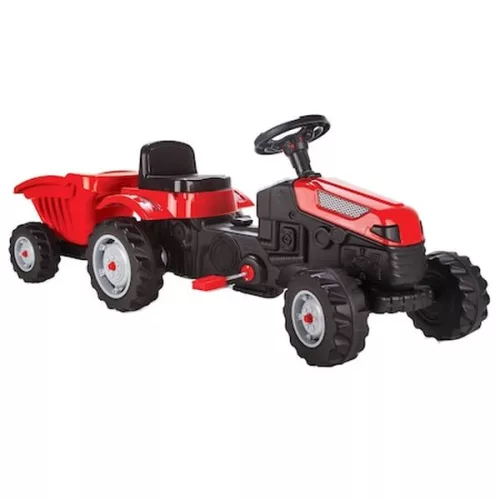 Pedálos traktor utánfutóval - piros