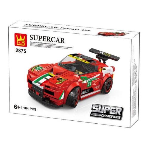 WANGE® Supercar 458 GT2 piros versenyautó lego-kompatibilis építőjáték, 164 db-os (WANGE 2875)