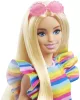 Barbie Fashionista baba - Szőke hajú szivárvány csíkos ruhában
