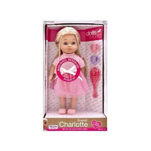Magyarul beszélő Charlotte baba, rózsaszín ruhában