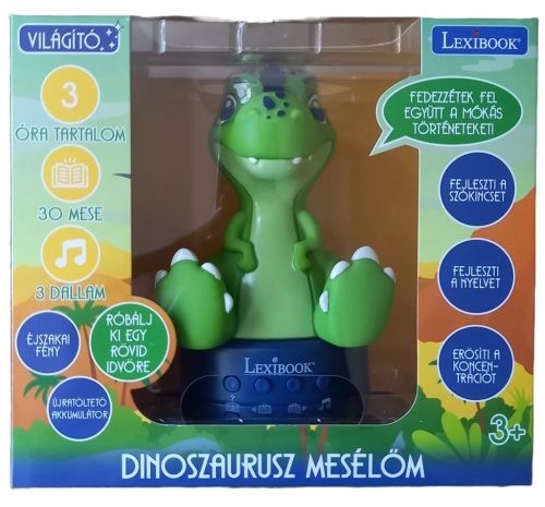 Lexibook: Mesemondó Dinó 3D-s színváltós éjjeli lámpa 17 cm-es magyar nyelvű