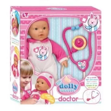 Loko puha játékbaba világító sztetoszkóppal 37 cm-es