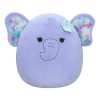 Squishmallows plüssfigura 20 cm-es – Anjali, a lila elefánt virágos kitűzővel