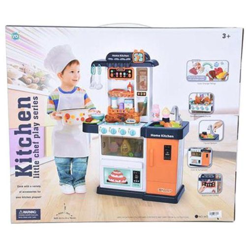 Kék-fehér színű játékkonyha szett színváltós ételekkel, vízfolyós csappal és kiegészítőkkel