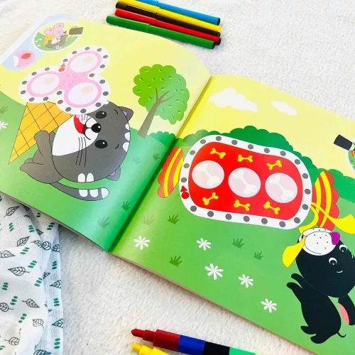 Rajzold körbe, ragaszd oda! matricás foglalkoztató - Mit esznek az állatok?